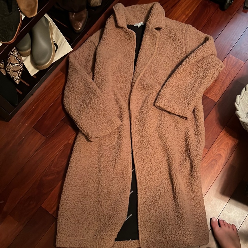 Pink long teddy coat